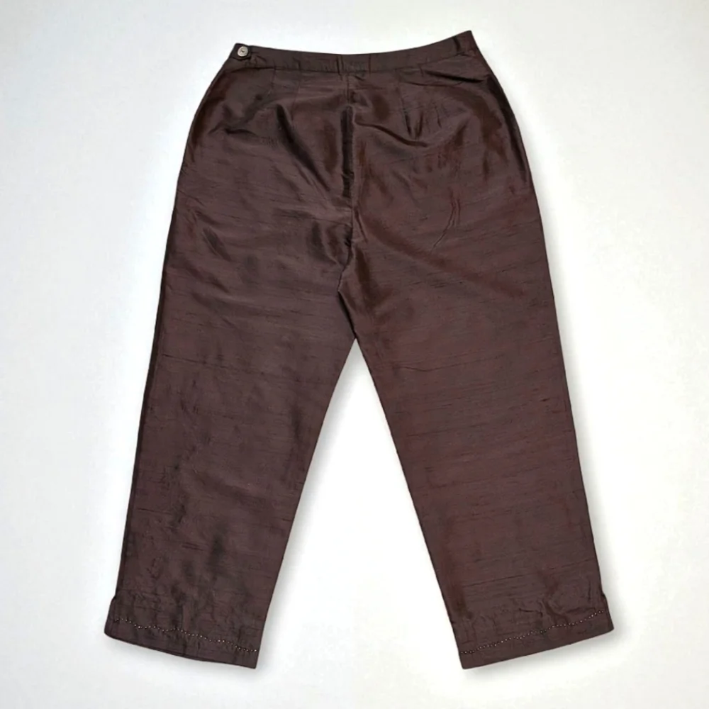 Harold's Brown Embroidered Floral Capri Pants Orange Flowers Size 8 Designer - Picture 2 of 10